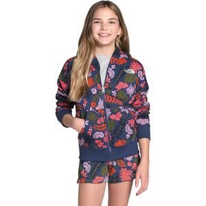 The North Face Logowear Full-Zip Hoodie Floral Fleece Lined Blue Pink‎ Girls 5